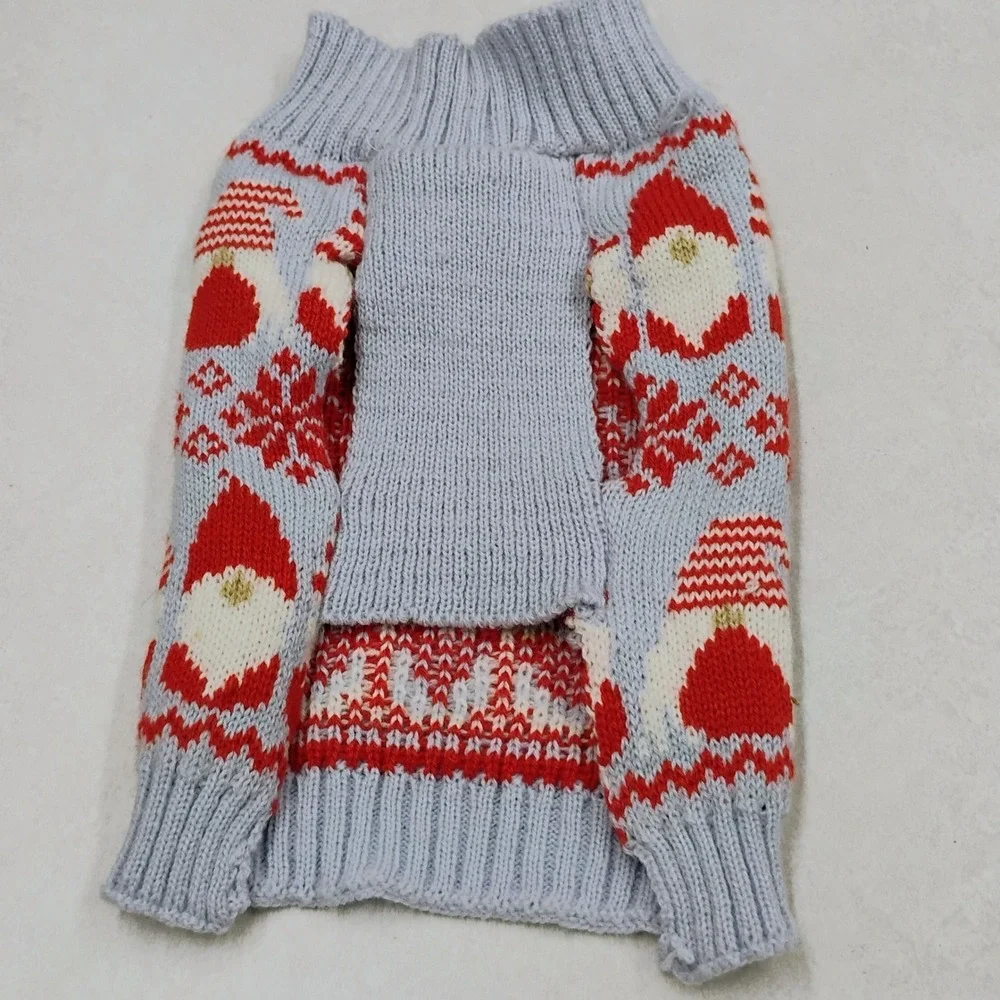 Light Blue Red Gnome Snowflake Dog Pet Sweater‎ Knit Holiday Christmas